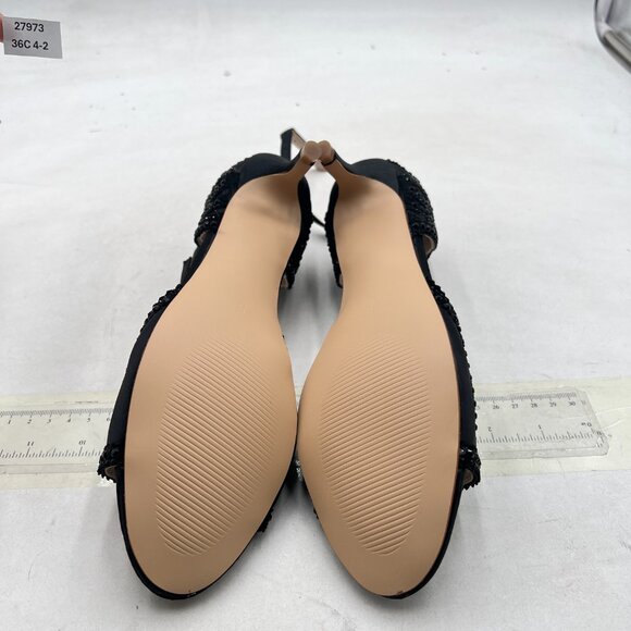 XYD Black Open Toe Rhinestones Ankle Strap Sandals Low Heel Bridal Evening Shoes - Picture 7 of 9